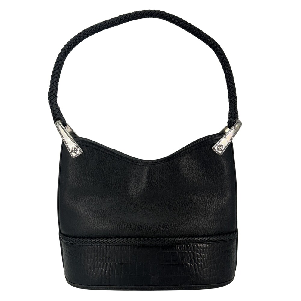 Vtg Brighton Hobo Bag Womens Medium Leather Braided Strap Croc Shoulder Purse